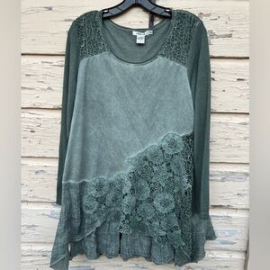 Feratelli Lagenlook Drop Waist Crochet Fairycore Whimsical Tunic Top Blouse M